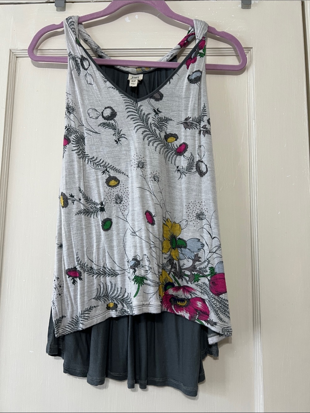 Tiny Petites Floral Layered Tank Top with Cross-Back Straps - Gray/Pink